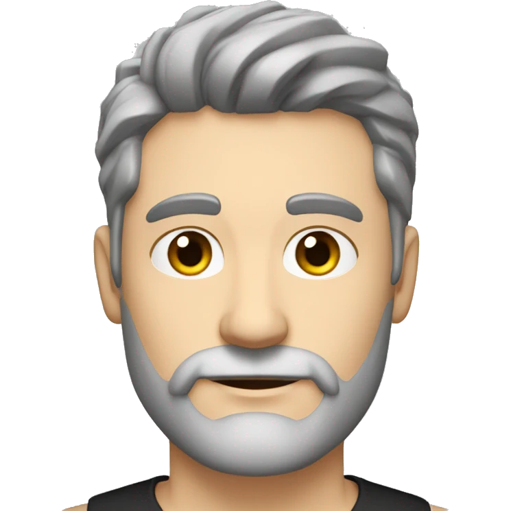 White man in black v-neck shirt with greying black hair and short greying beard emoji