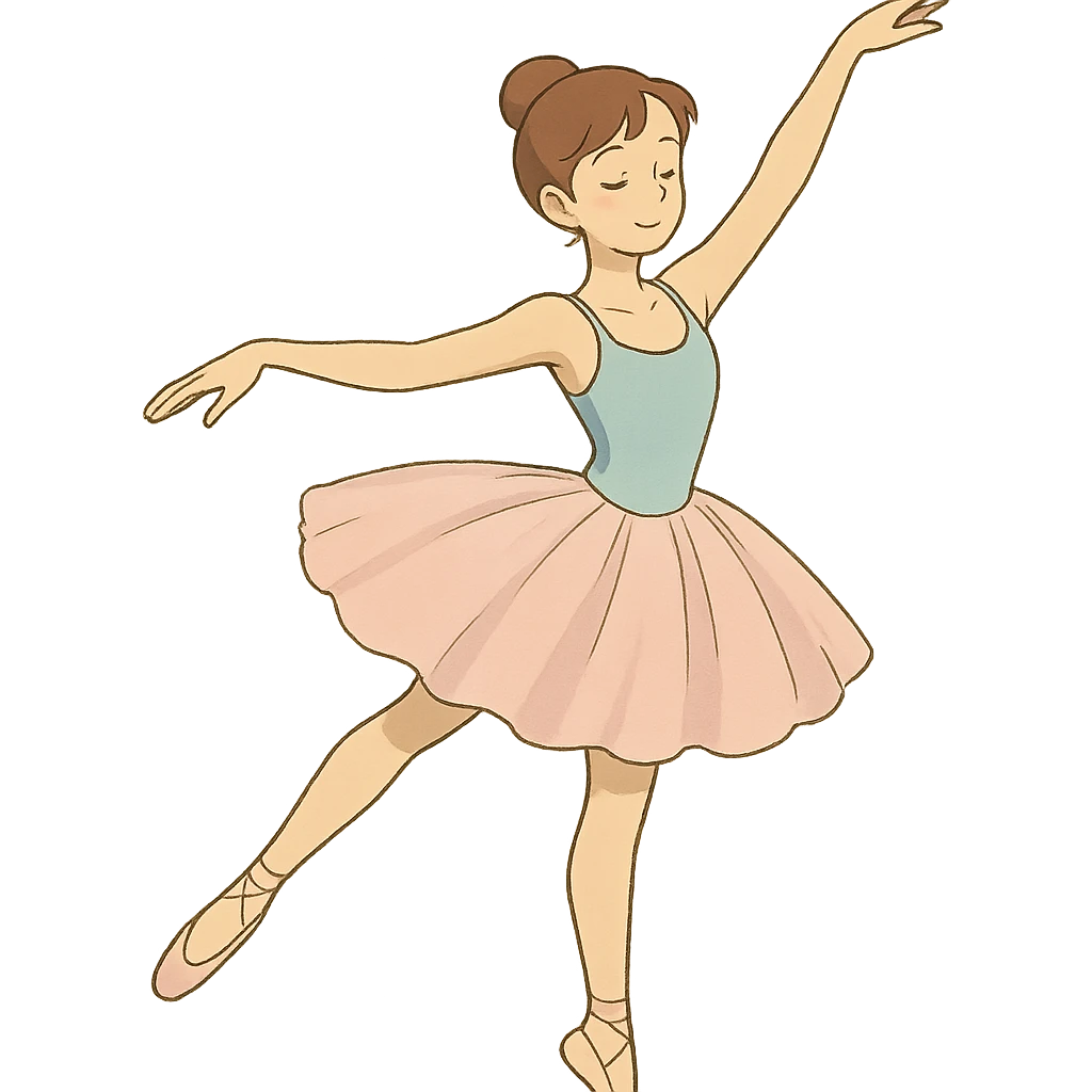 ghibli style ballerina girl, soft colors, graceful pose emoji
