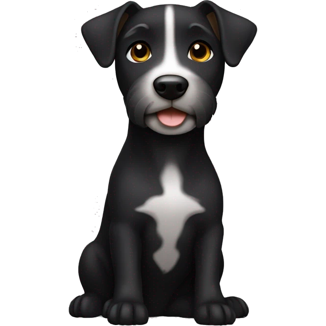 A black Patterdale Terrier dog with a white patch on its chest and brown eyes. emoji