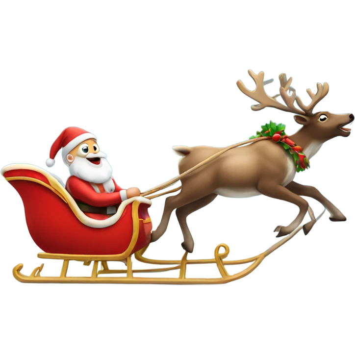 Real Reindeer pulling a sleigh by Santa emoji