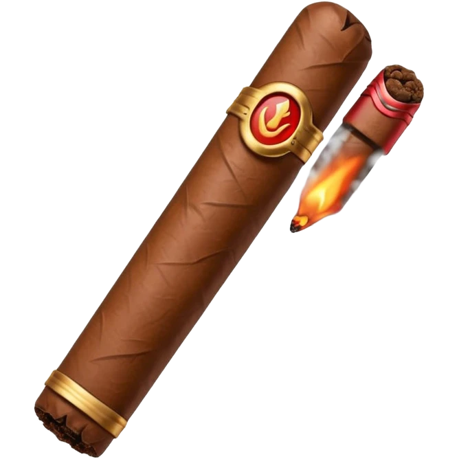 Emoji-style cigar icon, dark brown wrapper, subtle smoke, minimalistic, clean silhouette, metal details emoji