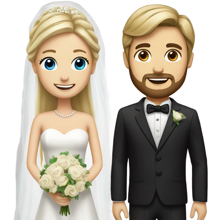 Groom with brown hair and beard and bride with long blonde hair  emoji