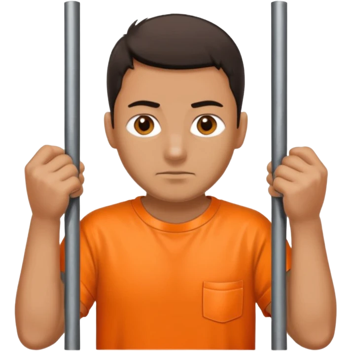 prisoner with orange shirt, metal bars in front of him and he touches the bars emoji