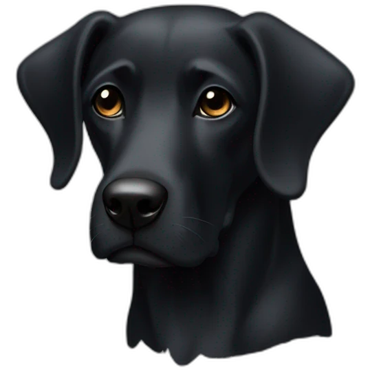 A black dog, with a black muzzle, with a white spot on his chest. With a long nose and floppy ears emoji