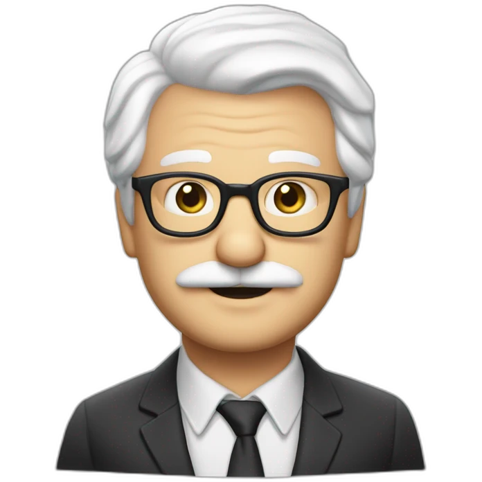 meester frank visser white hair, white mustache and glasses. Nice suite emoji