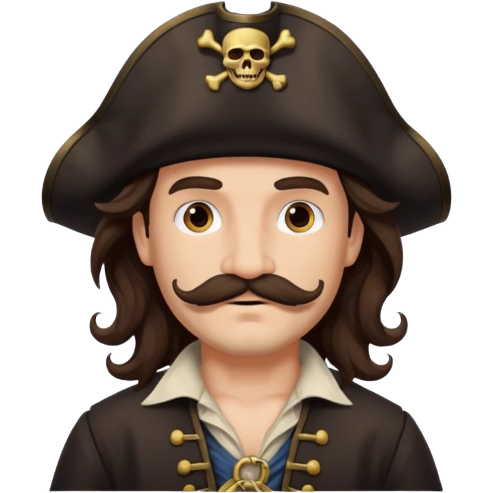 Pirate full body with dark brown wavy hair and mustache  emoji