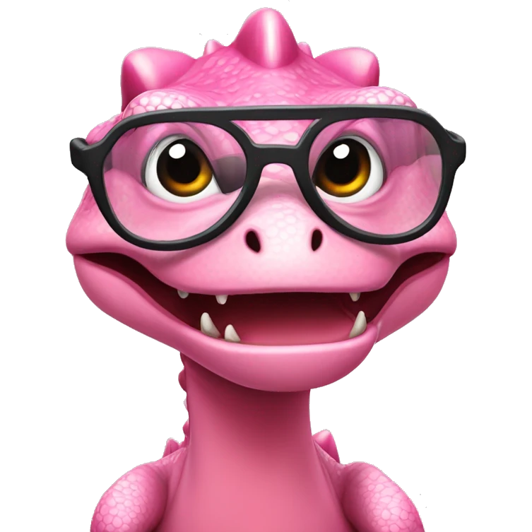 dinosaurio rosa con lentes emoji