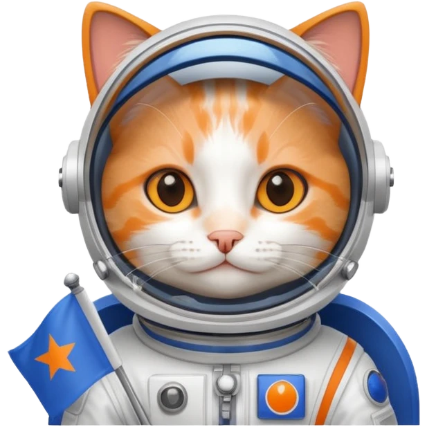 a cat in space suit, holding blue rectangle flag emoji