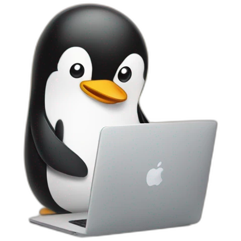 Create an emoji scene featuring a penguin coding on a MacBook! 🐧💻✨ emoji