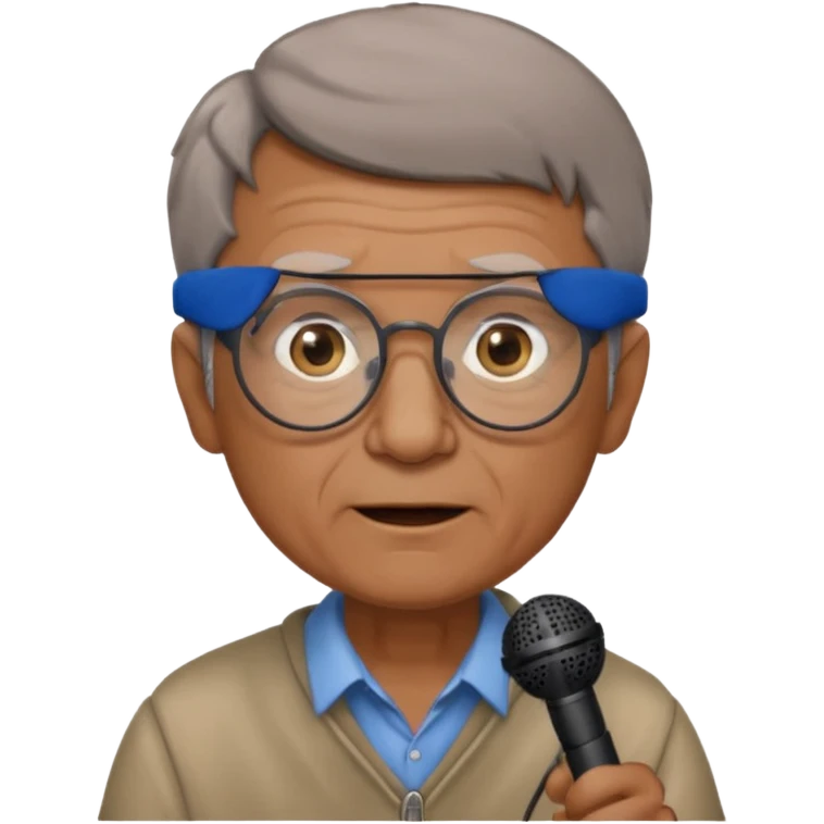 singer, Old man, brown short hair, holding mic, glasses emoji