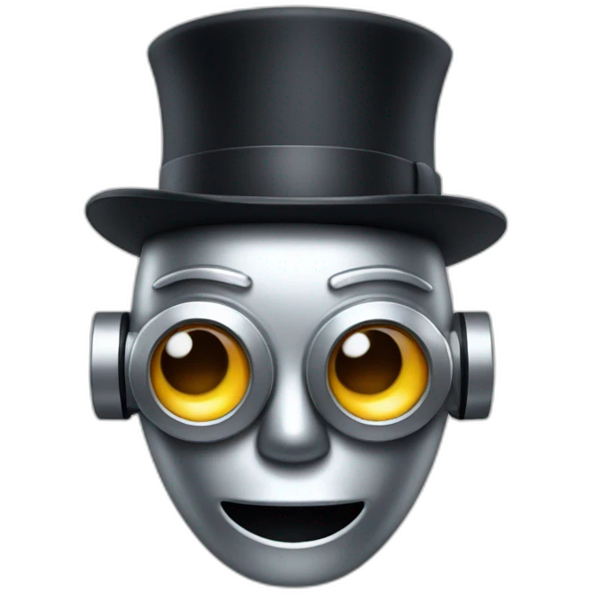 silver robot wearing a  bowler hat emoji