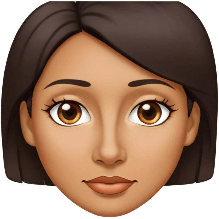 Chica de 40 años pelo corto castaño oscuro ojos grandes de color café oscuro nariz chata  emoji
