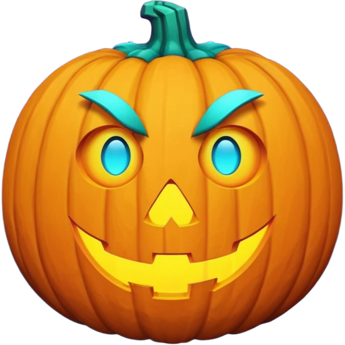 futuristic jack-o'-lantern face emoji, purple and cyan colors only, dark background emoji