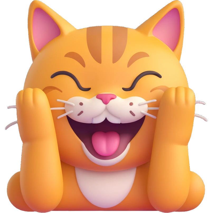 cat laughing and crying at the same time, expressive face, 3D emoji style emoji