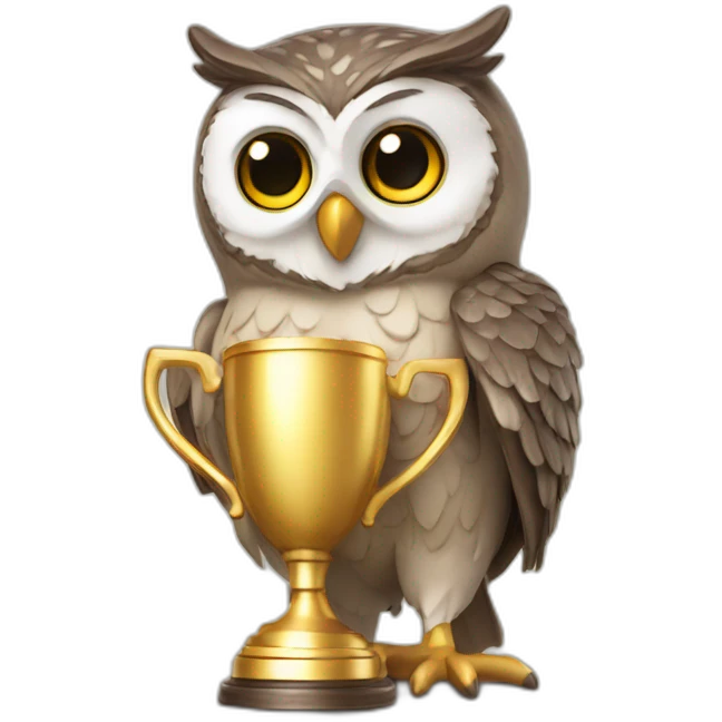 happy owl with trophy emoji