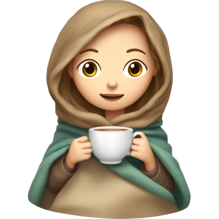 Light brown hair girl in blanket drinking tea emoji