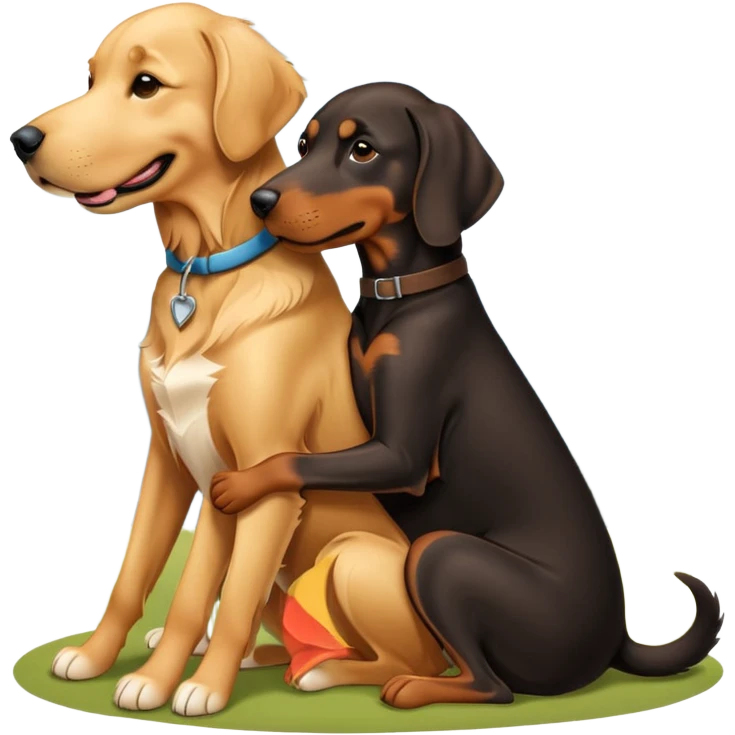 Golden retriever hugging Doberman dog emoji