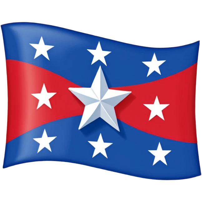 Juneteenth flag simple clean with a white star and starburst on red and blue background emoji