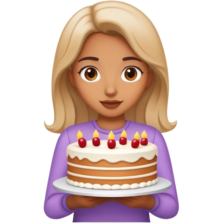Beautiful girl holding a big cake in both hands emoji