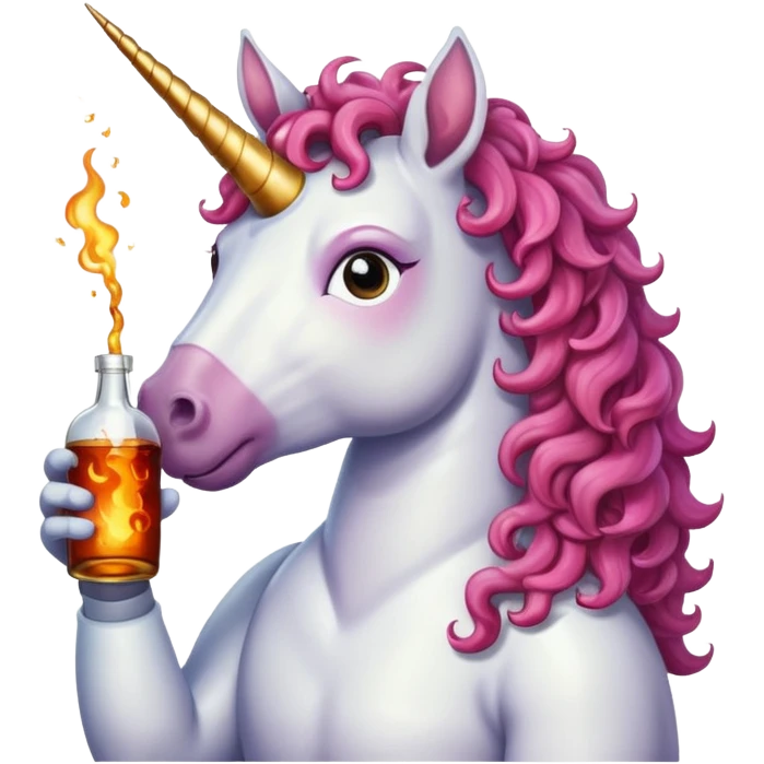 Unicorn curly hair with bottle fireball whiskey  emoji