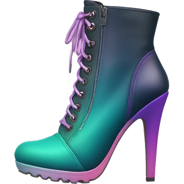Realistic isolated top view of a pair of dark teal,purple,pastel pink,pastel purple and pastel yellow ombre high heel zippered ankle bootie boots. emoji
