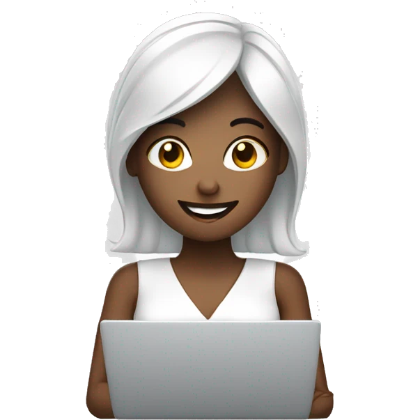 create an happy women helpdesk with their laptop, white skin emoji