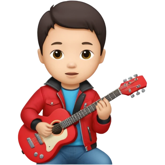 guitar rock player, baby asian head, red jacket emoji