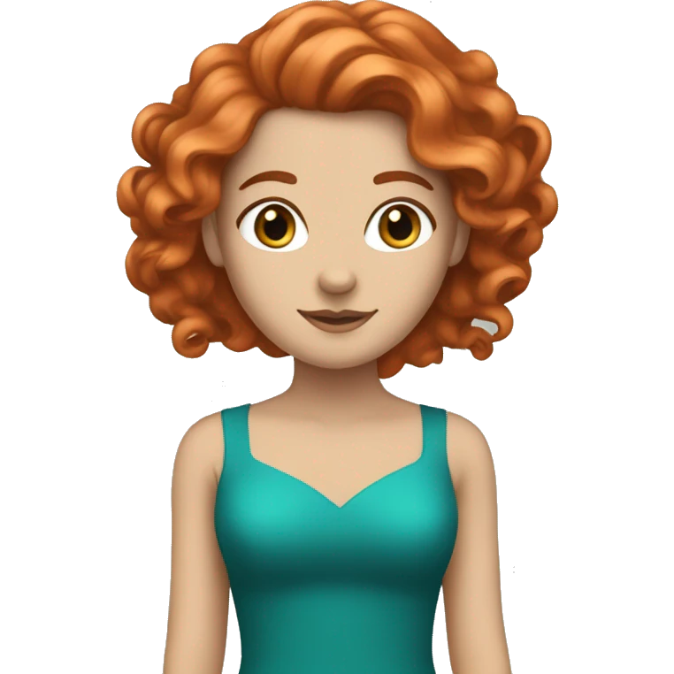 a white girl with long curly red hair and a teal dress and a tiara emoji