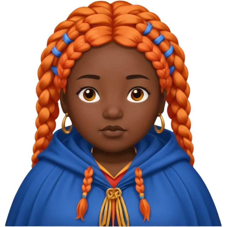 red orange braids hair girl, black skin, fat, wear blue cloak emoji