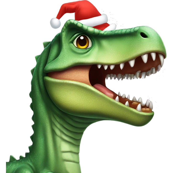 Dinosaurio con gorro de navidad emoji