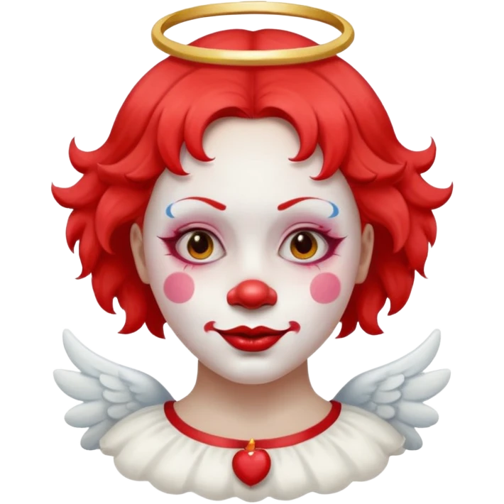 round face female clown with angel's halo no crown emoji