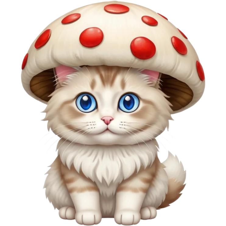 One ragdoll cat with a mushroom hat emoji