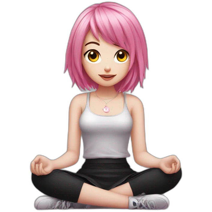 Front view curvy emo girl pink hair sits on the floor straight view hands up black skirt полосатые рваные чулки emoji