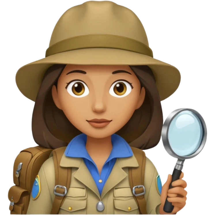 Explorer woman backpack and magnifying glass emoji