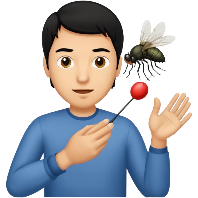 Man with black hair killing a fly emoji