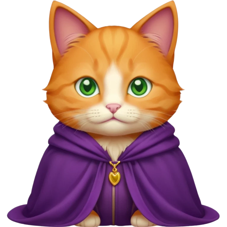 baby orange cat green eyes, in purple cloak emoji