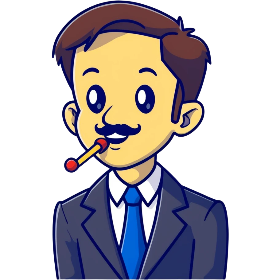 cartoon sticker of a news anchor with a long Pinocchio nose symbolizing fake news emoji