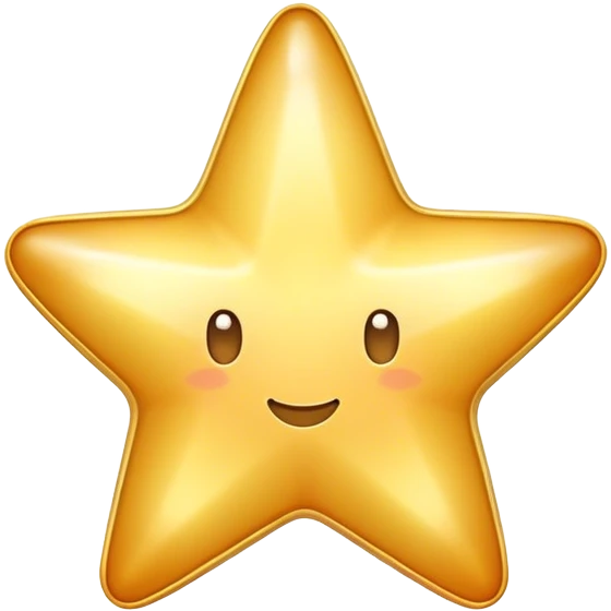 A bright, golden cartoon star with a soft glow, rounded edges, and a playful, 3D look. The style is fun, and polished, with smooth shading and a vibrant color palette emoji