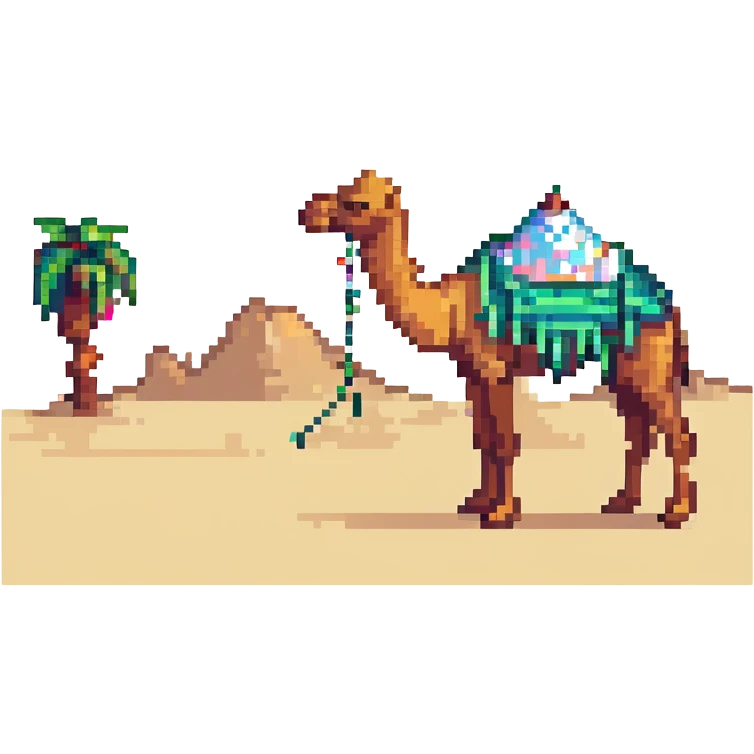 pixel art camel with Saudi desert background emoji