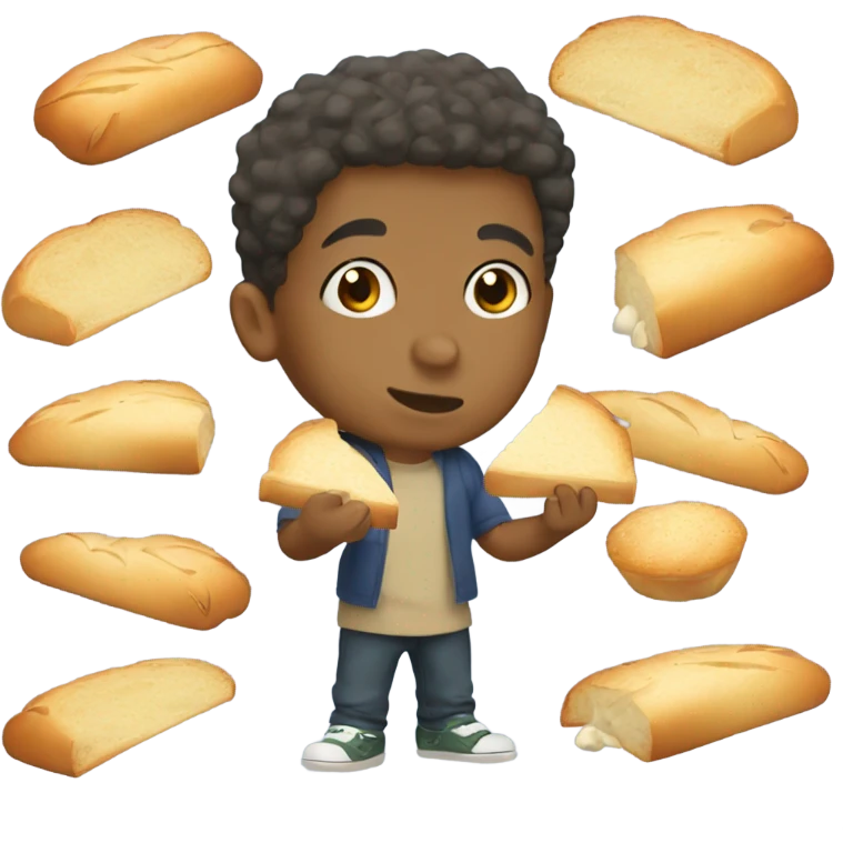 mixed race boy eating garlic bread  emoji