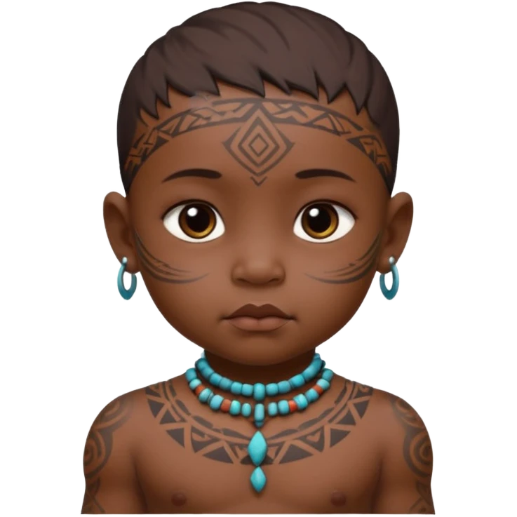tatooed baby on neck and face, tribal ancient emoji