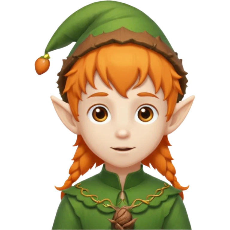 Orange Haired Elf, Elf boy with orange ponytail and acorn hat emoji