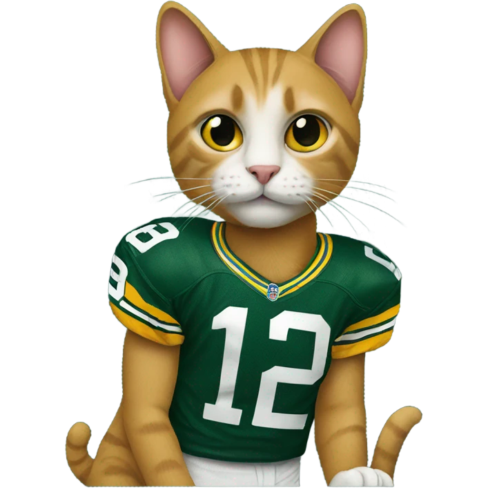 A cat wearing a Green Bay Packers jersey emoji