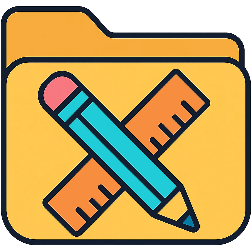 folder icon for 'school' with crossed pencil and ruler, modern colors, rounded shape emoji