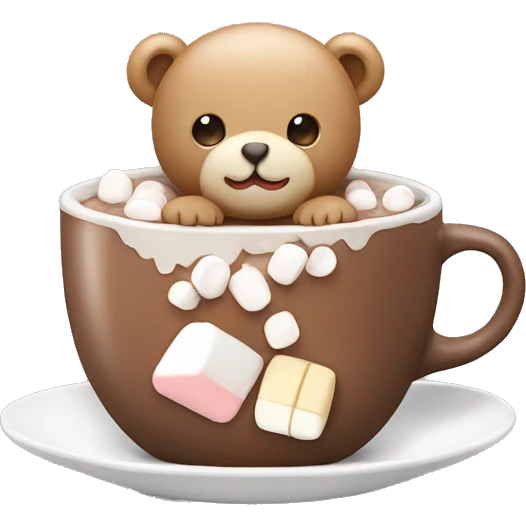 Baby Teddy bear in a Cup of hot chocolate with marshmallows on its head  emoji