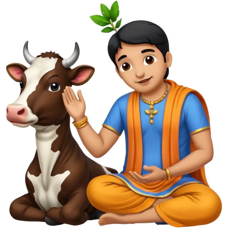 Indian man worshipping cow emoji