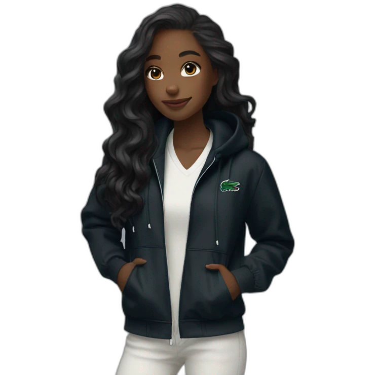 Lacoste bag Black girl with long hair with black lacoste windbreaker emoji