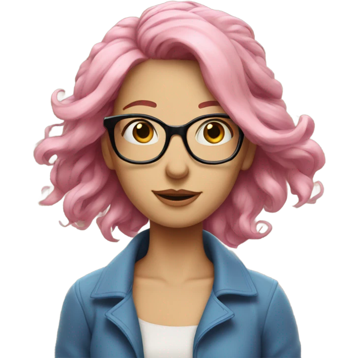 Windswept lady, blue eyes and glasses with pink hair  emoji