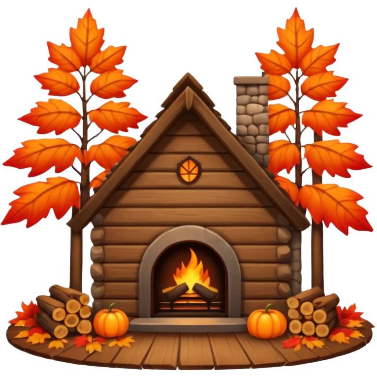 🏡🍁🔥 Cozy cabin with fireplace in autumn emoji