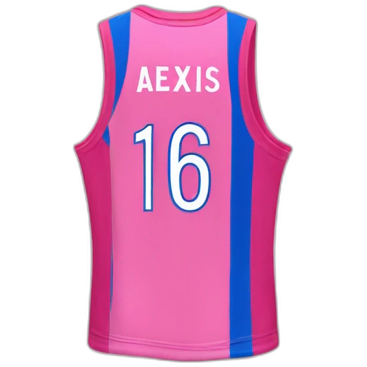 Maillot de basket de couleur rose avec comme nom Alexis et comme numéro 16 emoji